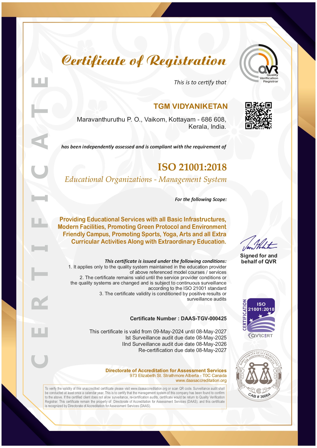 ISO 21001:2018 Certificate